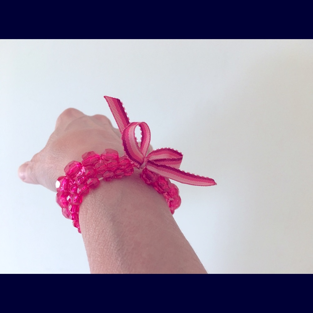 Hot Pink Faux Crystal Bracelet with Bow